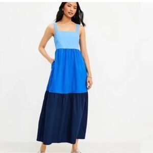 The Loft Petite Color Block Tiered Maxi Pocket Dress
